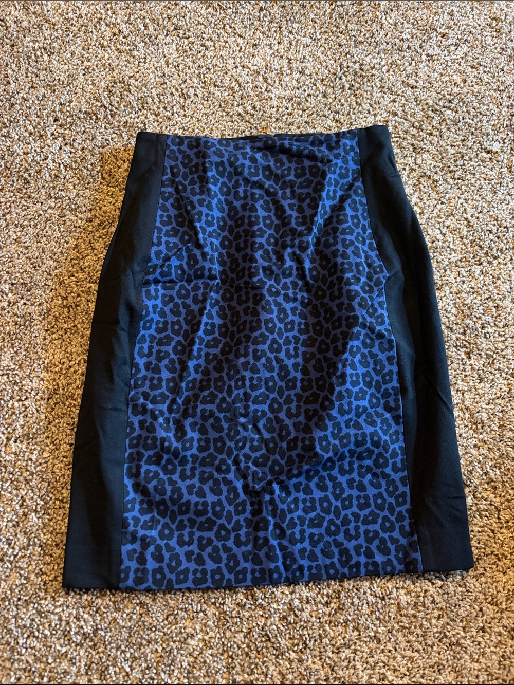 Banana Republic Blue Leopard Print Pencil Skirt with Black Side Panels